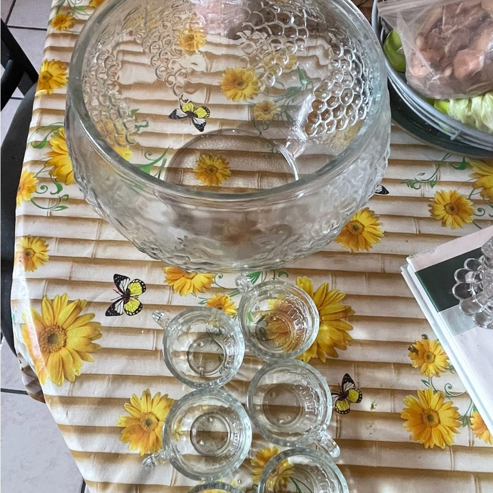 Clear Glass Punch Bowl Set